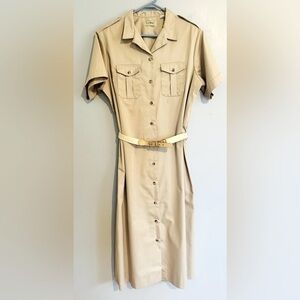 Vintage LL Bean Shirt Dress Womens Khaki Short Sleeve Military Est.Sz 16 measure